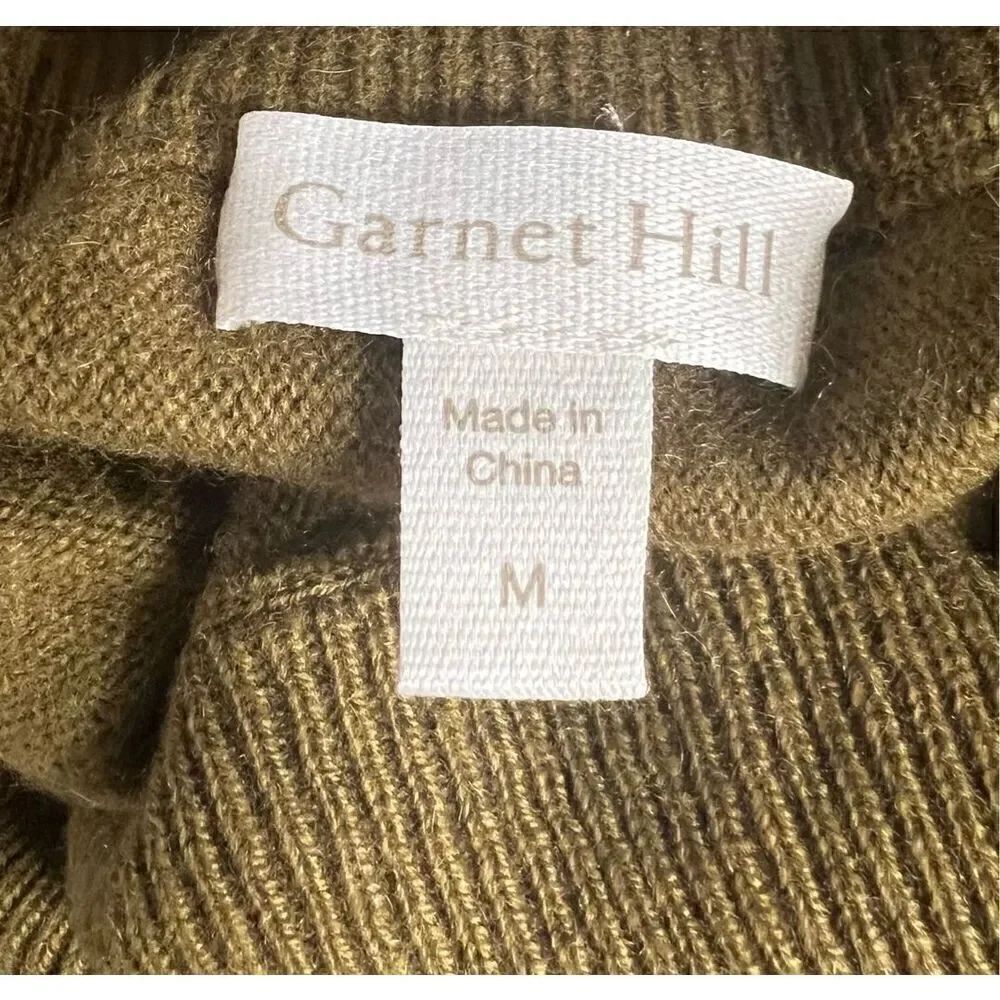 Garnet Hill Cashmere Wool Oversized Turtleneck Sweater Green M Kangaroo Pocket - Picture 6 of 12